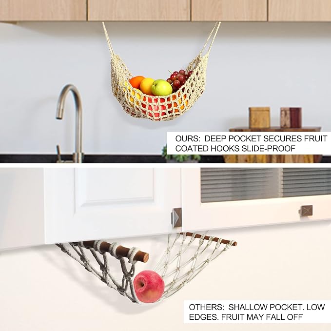 Fruit Hammock for Kitchen Under Cabinet, Large Macrame Fruit Hammock for - Image 5