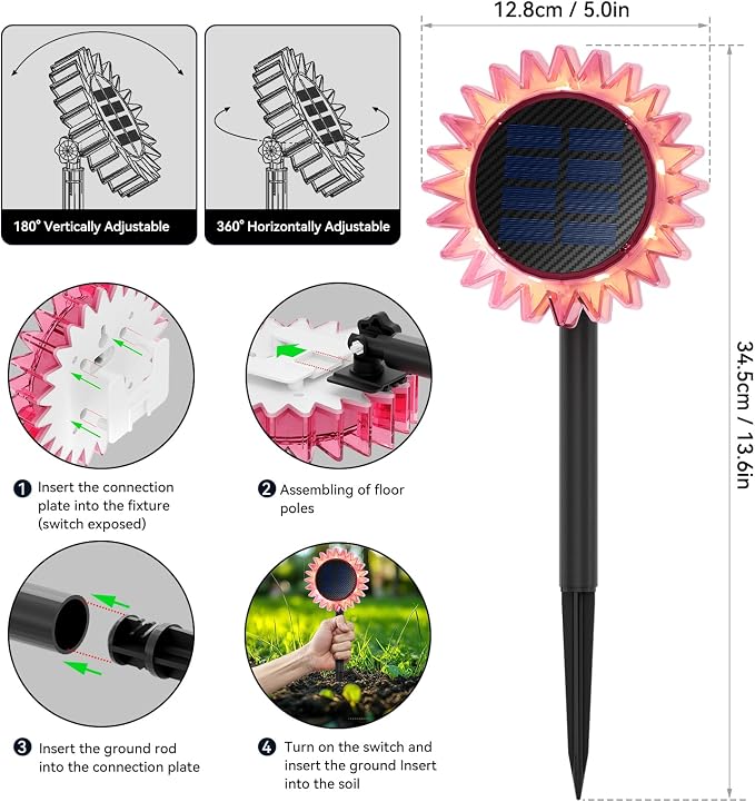 Outdoor Solar Lights, 6 Pack Led Solar Sunflower Lights, Stake/Wall 2-in-1 - Image 5