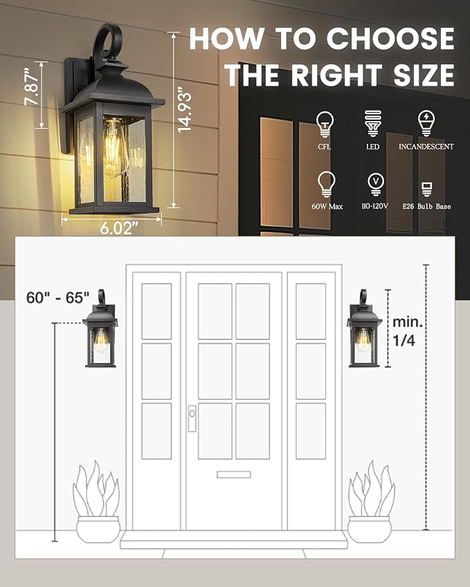 FEMILA Exterior Wall Sconce, 2 Packs Outdoor Waterproof Wall Lights Fixture - Image 2