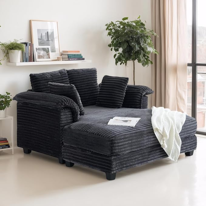 VINGLI 56" Oversized Chaise Lounge Chair, Dark Grey Comfy Corduroy Chaise Sofa - Image 9