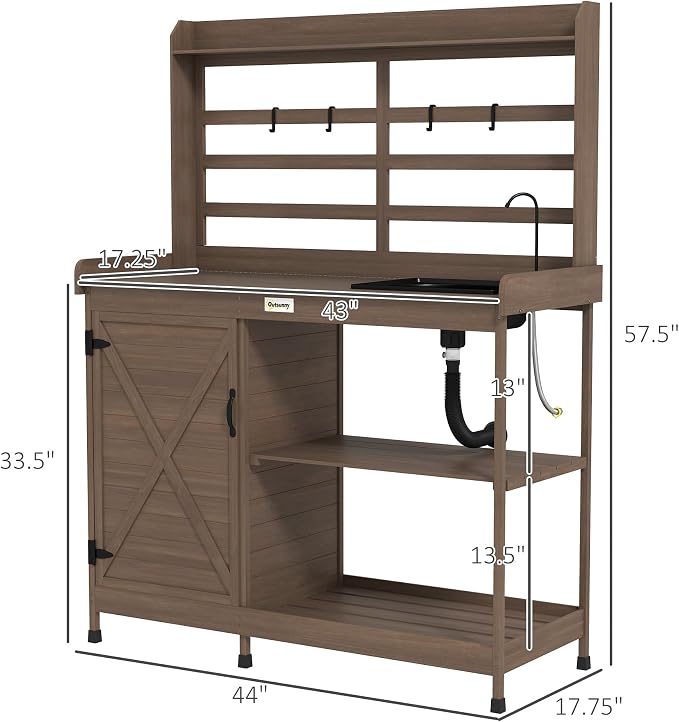 Outsunny Outdoor Wooden Potting Bench Table - Image 7
