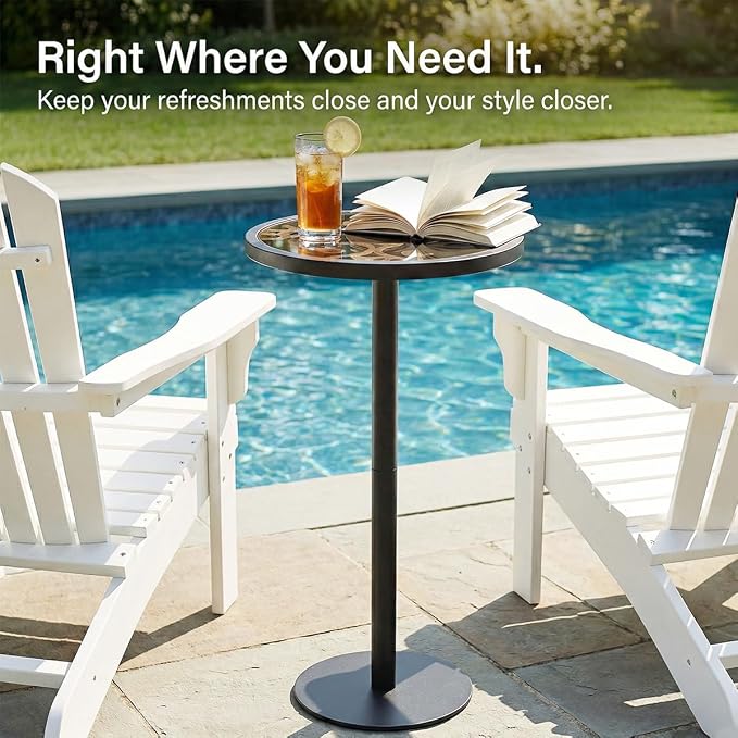 Black Drink Table, Indoor Outdoor Small Round Side Table - Image 7