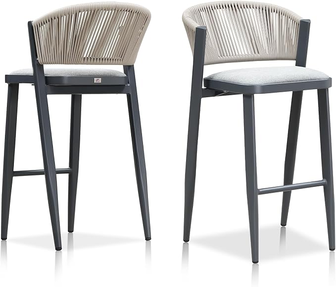 PURPLE LEAF Bar Stool Set of 2 Outdoor Bar Chairs Aluminum Bar Height Stools by PURPLELEAF