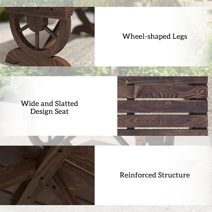 Outsunny 2-Person Wooden Garden Bench, Outdoor Wagon Wheel Porch Bench - Image 4