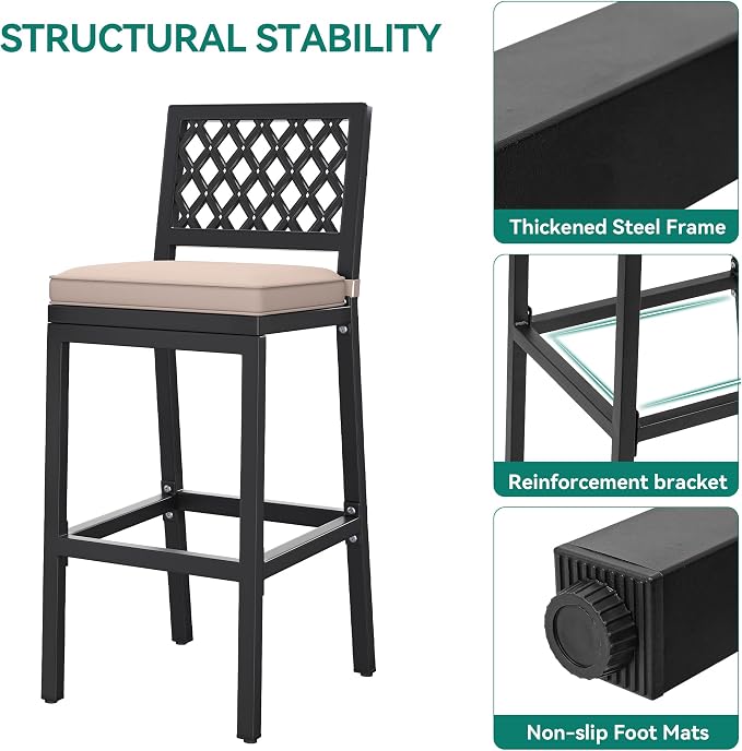 YITAHOME Outdoor Bar Stools Set of 2, Cushioned Metal Outdoor Bar Stools - Image 5