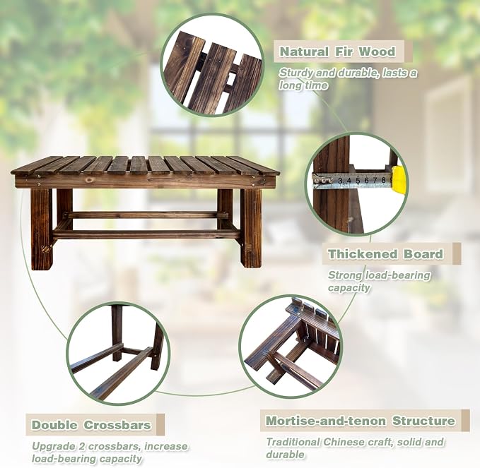 Outdoor Garden Bench, 3-Person Wood Patio Bench Weatherproof Outdoor Backless - Image 3
