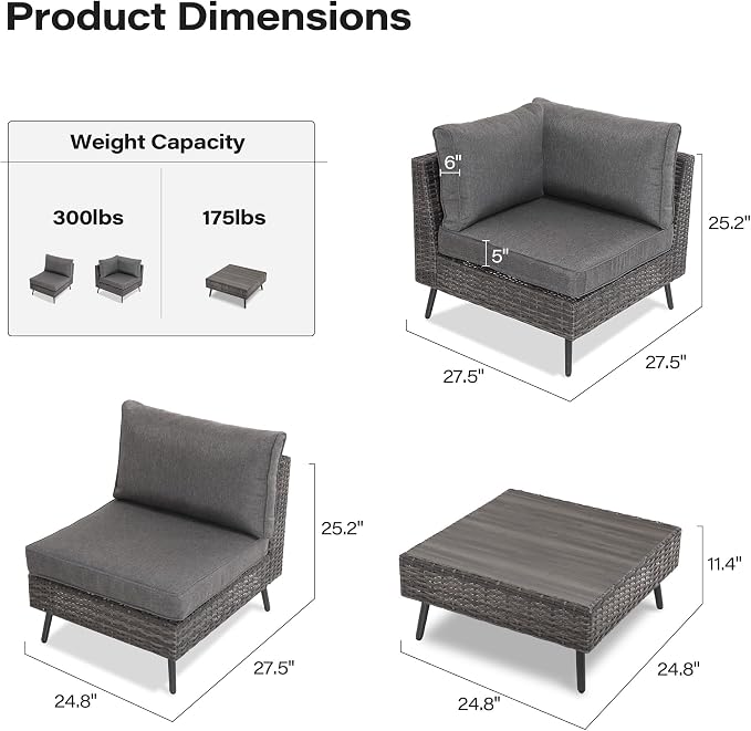 LAUSAINT HOME Outdoor Patio Furniture, 7 Piece Outdoor Sectional Sofa PE Rattan - Image 7
