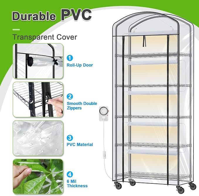 Abimars 5-Tier Greenhouse with Grow Light, Shelf Height Adjustable Metal Plant - Image 6