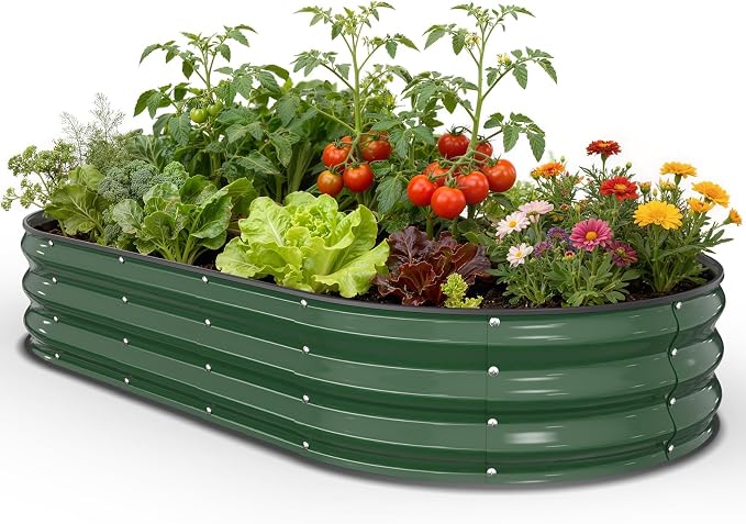 Galvanized Raised Garden Bed 6x3x1 FT, Oval Metal Raised Garden Bed Outdoor by Pattiumo