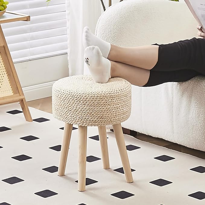 Cpintltr Footstool Ottoman Round Natural Seagrass Foot Stool Pouf Ottomans - Image 3