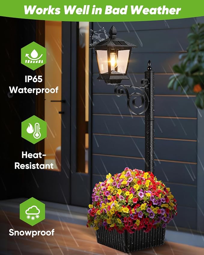 2 in 1 Outdoor Flower Pots, 35” Solar Lamp Post Light - Image 4