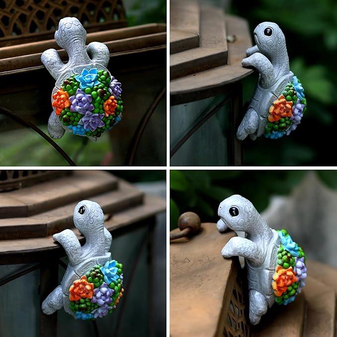 Mini Turtle Statue Miniature Tortoise Figurine Plant Pot Hanger, Realistic - Image 4