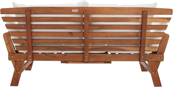 SAFAVIEH Outdoor Collection Emely Natural Acacia Wood/Beige Cushion Expandable - Image 5