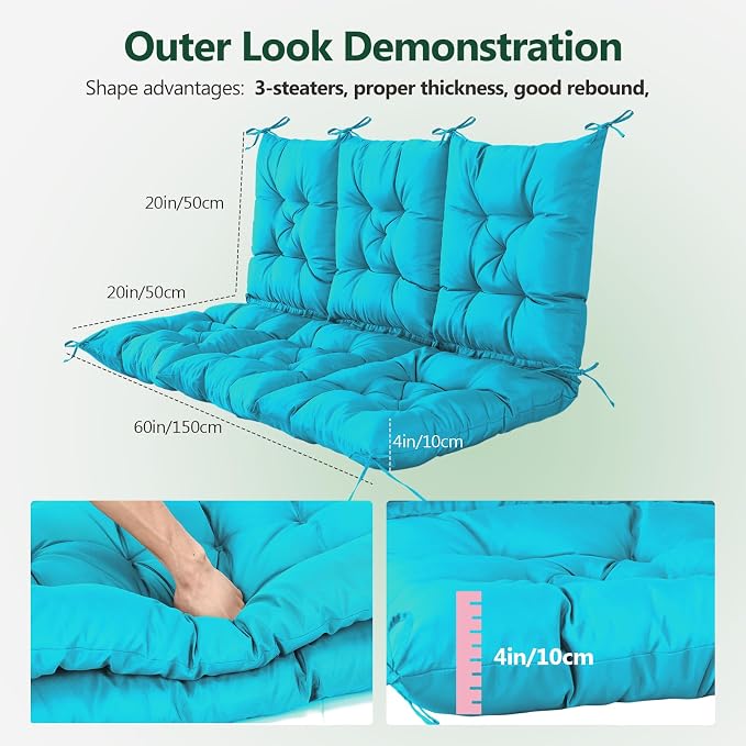 3 Seater Porch Swing Cushion, Thick Cushion - Image 2
