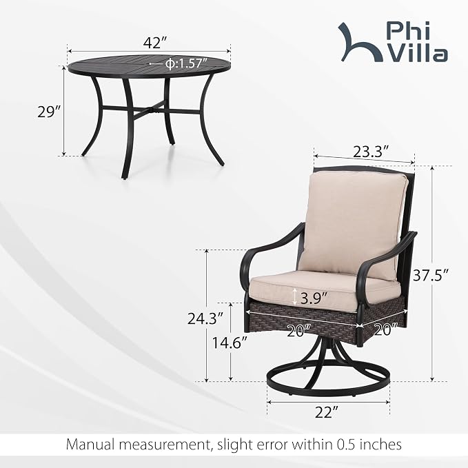 PHI VILLA 5-Piece Outdoor Dining Sets, All-Weather Patio Table and Chairs Set - Image 2