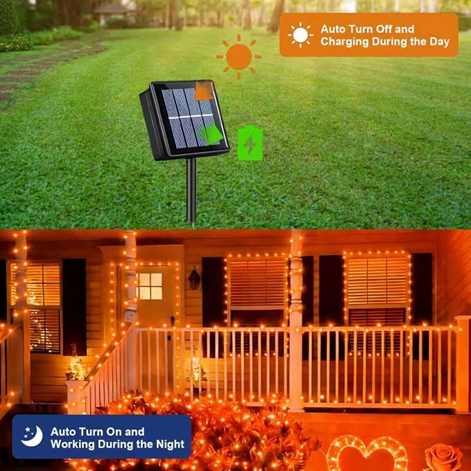 QITONG 4 Pack Solar Fairy Lights, Each 33ft 100 LED Orange Christmas String - Image 4