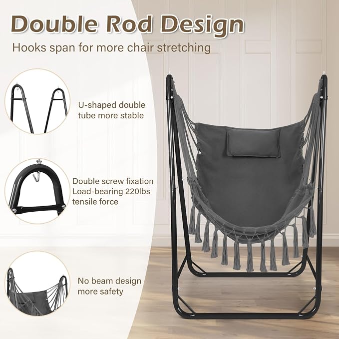 U-Shaped Hammock Chair with Stand, Heavy-Duty and Rustproof Hanging Chair with - Image 4