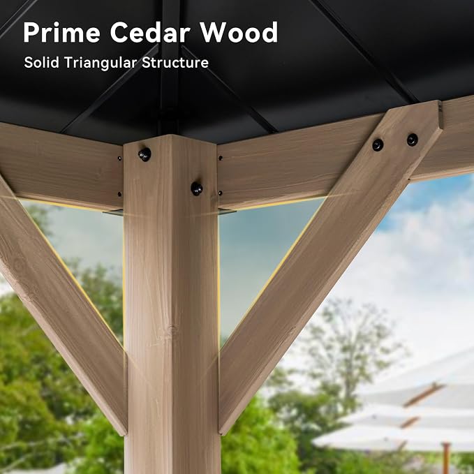 Aoxun 10' x 12' Outdoor Wood Gazebo, Hardtop Gazebo Permanent Wooden Pavilion - Image 7