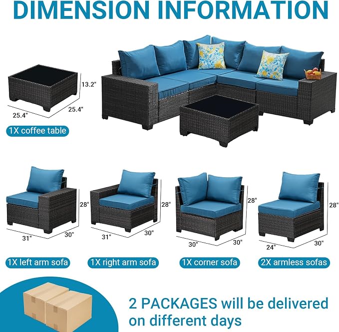 Jing's Villa 6-Piece Patio Furniture Set, All-Weather Outdoor Wicker Sectional - Image 7