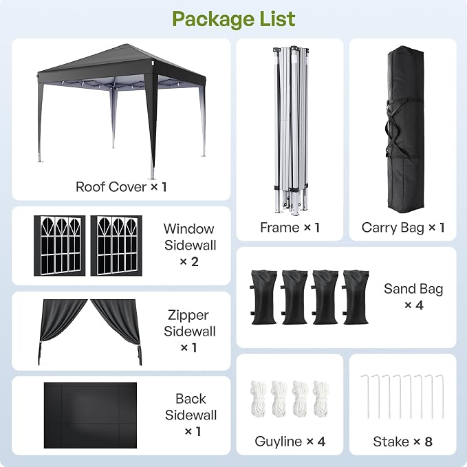 10x10 Pop Up Canopy with Sidewalls, Outdoor Instant Canopy Tent with Carry Bag - Image 3
