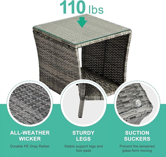 VINGLI Outdoor Wicker Side Table Patio Side Tables - Image 4