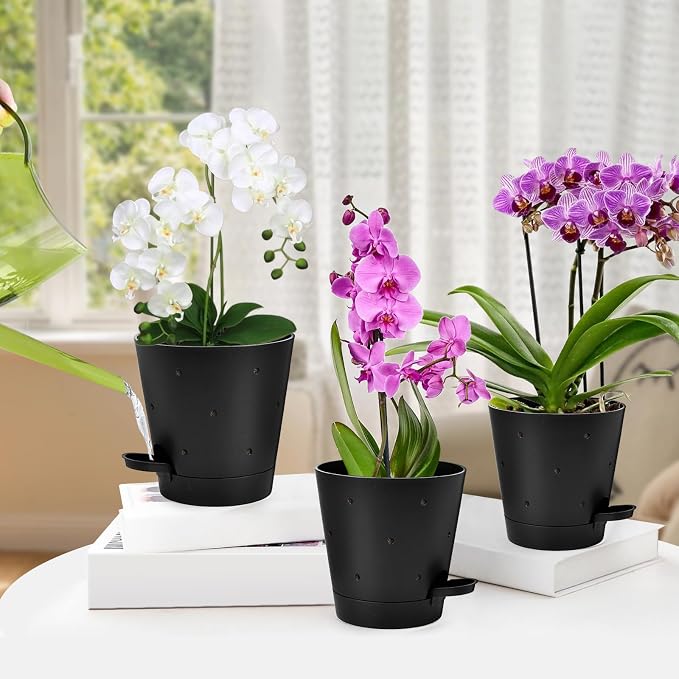 Orchid Pots with Holes, 6 Inch Self Watering Orchid Pot 2 Pack Plastic Plant - Image 6