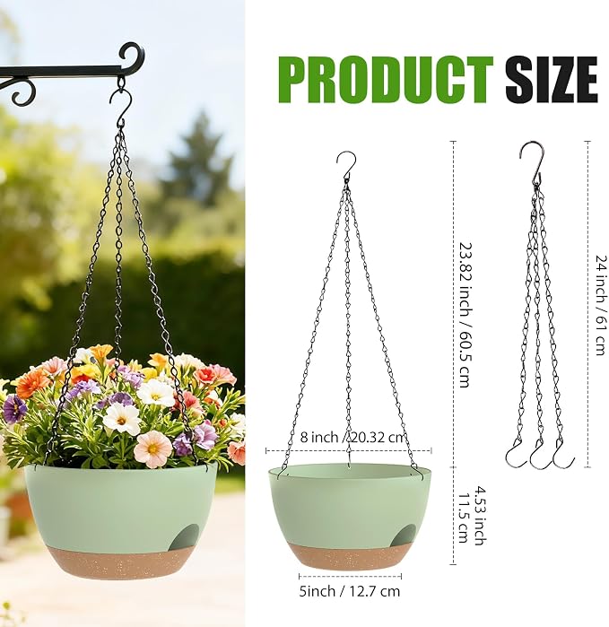 8 Inch Hanging Planters for Indoor Outdoor Plants, 4 Pack Green Brown Plastic - Image 4