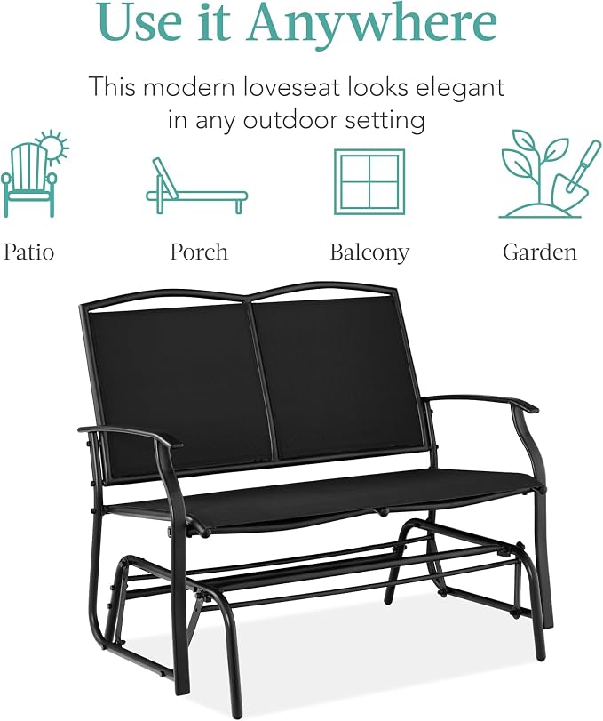 Best Choice Products 2-Person Outdoor Patio Swing Glider Steel Bench Loveseat - Image 7