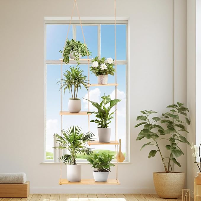 Hemp Rope Hanging Window Plant Shelf from Ceiling by Konload