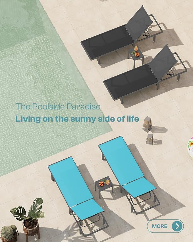 Aluminum Outdoor Lounge Chairs Set of 2, Pool Lounge Chairs - Image 3