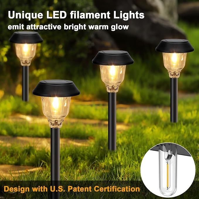 Solar Lights Outdoor Waterproof, 6 Pack Metal Glass Solar Pathway Lights Outdoor - Image 6