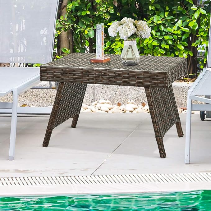 Tangkula Outdoor Folding Wicker Table, Heavy Duty Rattan Foldable Standing - Image 2