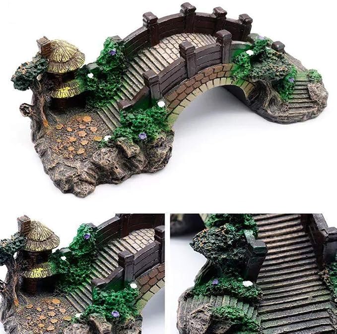 NA Aquarium Ornament Resin Arch Bridge Tree Pavilion Artificial Bridge Model - Image 3