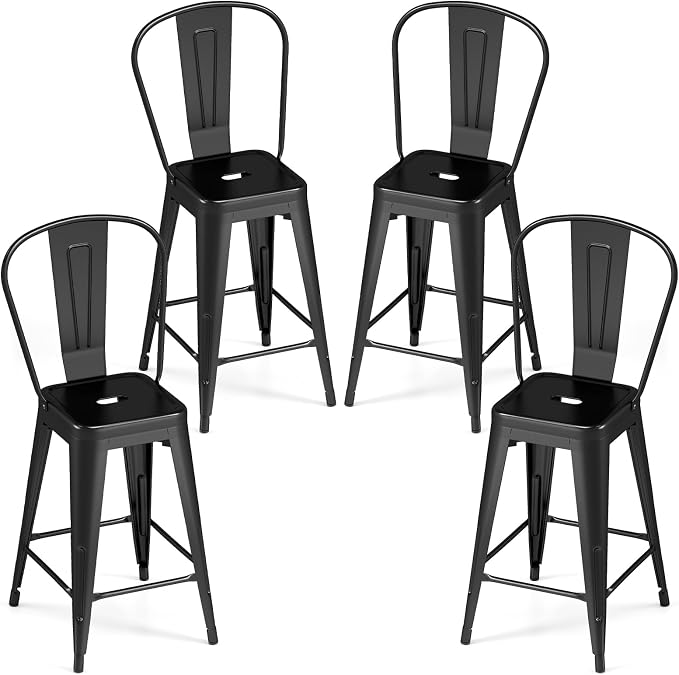 COSTWAY 24'' Metal Bar stools Set of 4, by COSTWAY