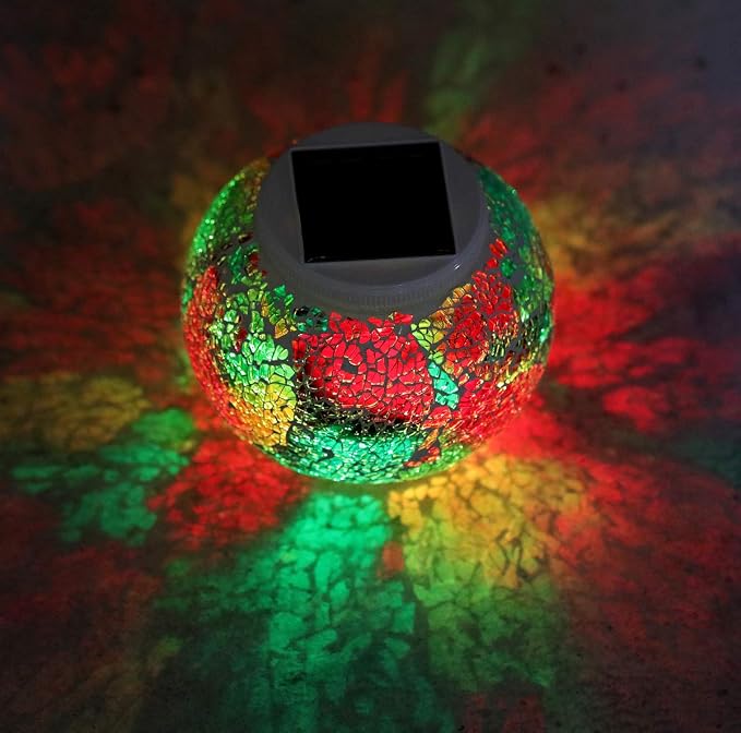 Color Changing Solar Powered Glass Mosaic Ball Led Garden Lights, Rechargeable - Image 5