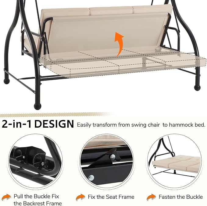 U-MAX Porch Swing with Cover, Patio Swing with Adjustable Backrest&Canopy 3 - Image 2