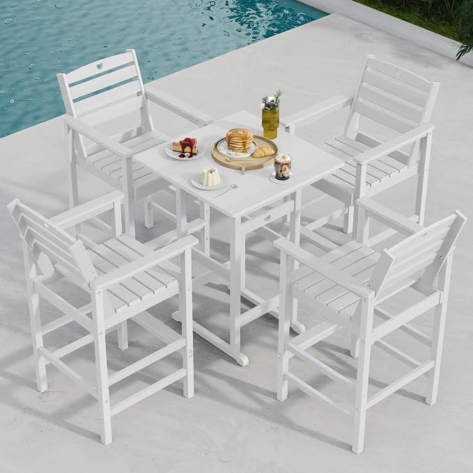Patio Bar Table, Adirondack Chairs and Table 4 Pieces Set, Bar Height Chairs - Image 3