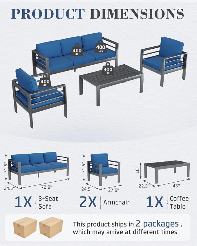 AECOJOY Aluminum Patio Furniture Set, 5 Seats Modern Outdoor Furniture - Image 2