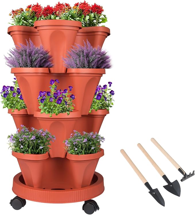 GameXcel Vertical Planter 4 Tier Stackable Planters Garden Planters Strawberry by GameXcel