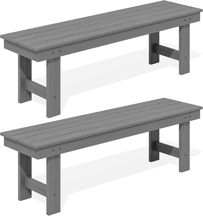 SERWALL 2-Person Outdoor Bench Backless, HDPE Outdoor Benches Weatherproof by SERWALL