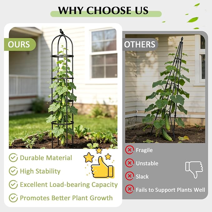 Obelisk Trellis for Climbing Plants Outdoor, 6.2 FT Plant Support for Tomato - Image 5