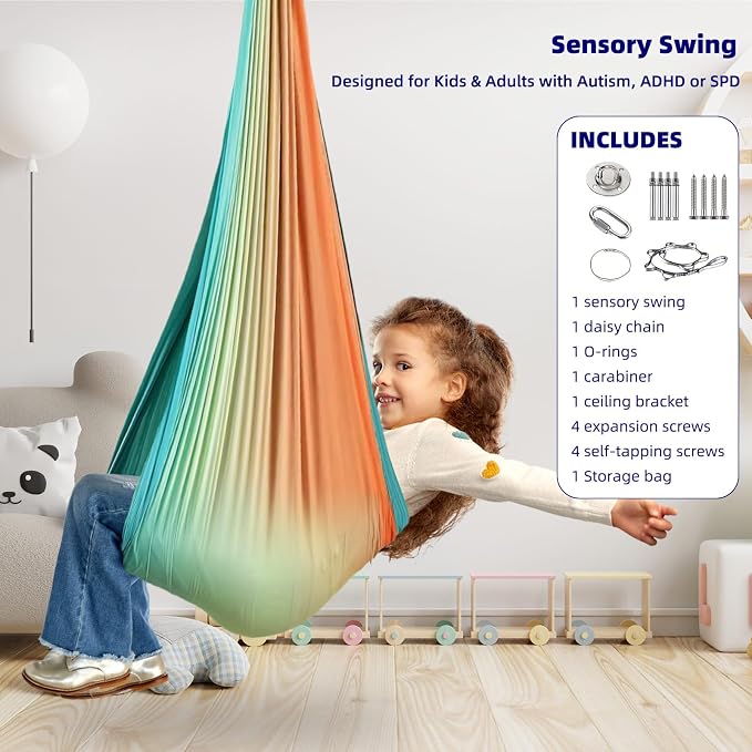 Sensory Swing Chairs for Kids, Indoor & Outdoor Hanging Therapy Cuddle Hammock - Image 3
