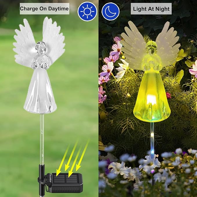 2 Pack Solar Angel Lights Outdoor Decor, Decorative Color Changing Waterproof - Image 3