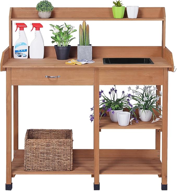 Topeakmart 45.2x17.7x47.6'' Potting Benches Outdoor Garden Potting Table Work by Topeakmart