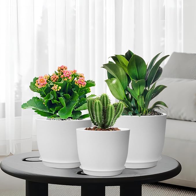 10/9/8 inch Medium Flower Pots, 3 Pack Modern Decorative Plastic Planters - Image 7
