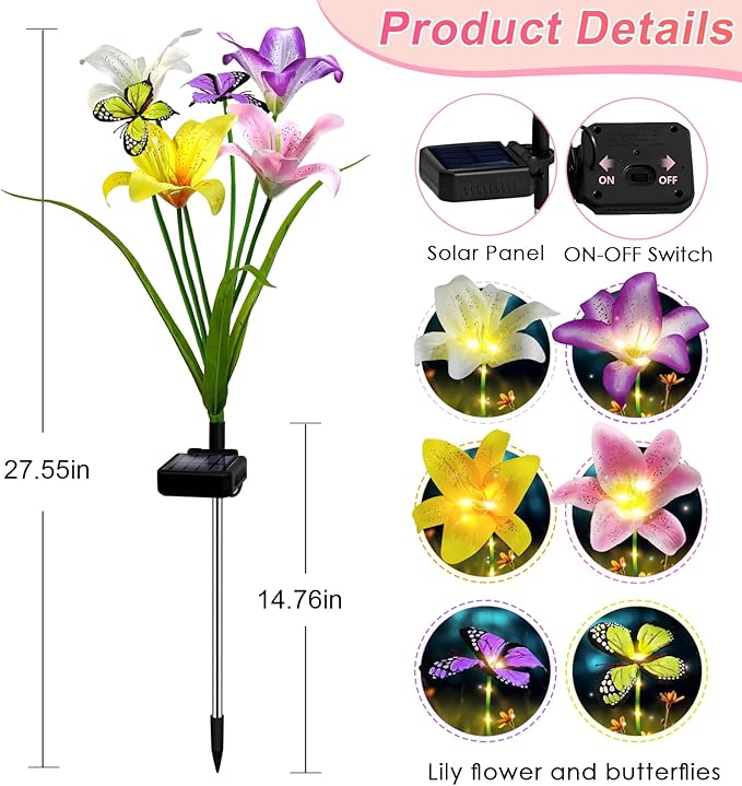Solar Garden Lights Outdoor, 4 Pack Flower Lights - Image 5