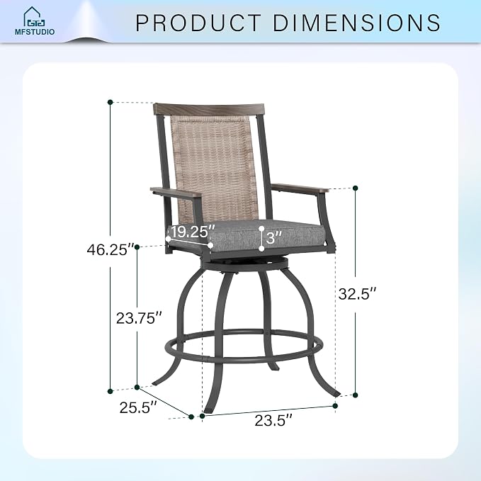 MFSTUDIO Outdoor Counter Height Bar Stool Set of 2, Swivel Rattan Backrest - Image 6