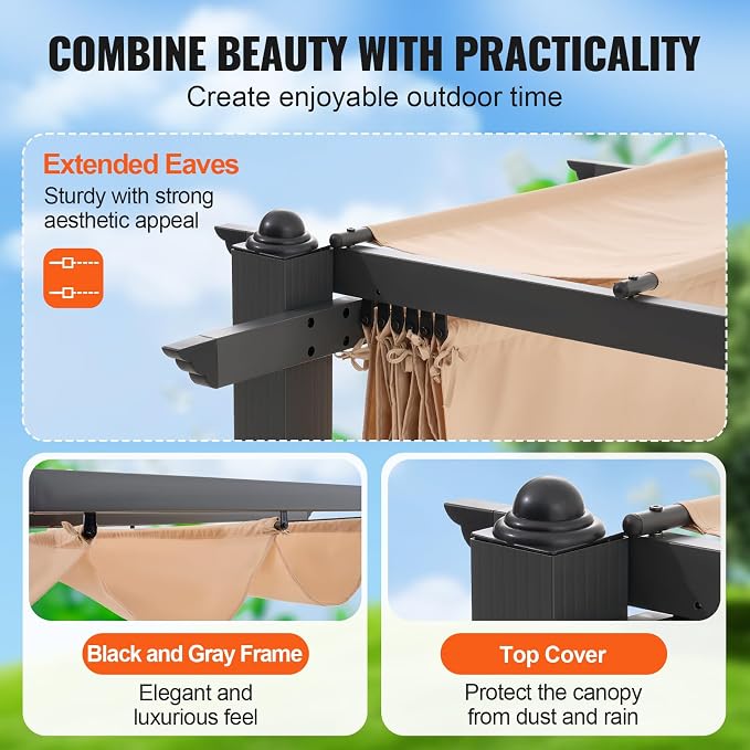 VEVOR 10'x10' Outdoor Retractable Pergola - Image 6