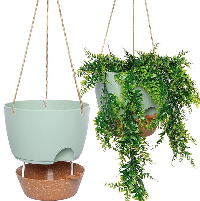 8 inch Hanging Planters, 2 Pack Self Watering Hanging Pots by SwinDuck