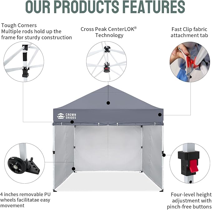 CROWN SHADES 10x10 Pop Up Canopy Tent Instant Commercial 1-Person Setup - Image 3